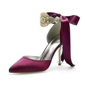 Miyoopark Wedding and Evening Shoes for Women Prom Pumps with Ribbon M531 Burgundy UK 4.5