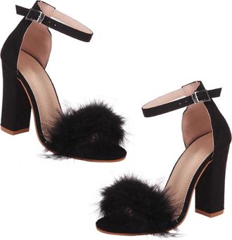 Yardwe Womens Chunky Heel High Heeled Sandals Open Toe Summer Footwear for Parties Weddings Office PU Rubber Material Comfortable Block Heel Shoes