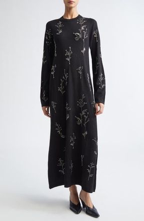 Altuzarra Bozka Beaded Long Sleeve Baby Llama & Mulberry Silk Dress in Black at Nordstrom, Size Medium
