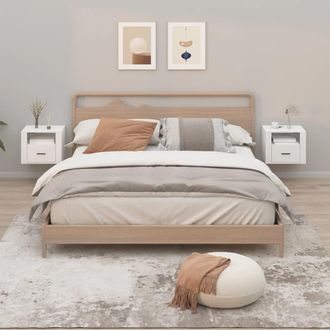 vidaXL Vidaxl - Mesitas De Noche De Pared 2 Uds Blanco Brillante 50x36x40 Cm