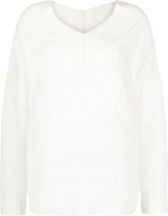 Forte_Forte Elegante Mohair V-hals Trui - Dames - V-hals truien - Beige - L - Nylon - Truien & Vesten
