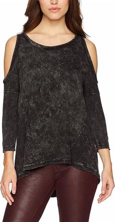Three Dots Thermal Cold Shoulder Loose Mid Shirt In Black
