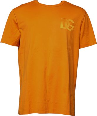 Dolce & Gabbana Orange Logo Cotton Crew Neck Mens T-shirt (Pre-Owned)