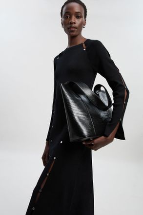 Karen Millen Womens Petite Viscose Blend Stud Keyhole Detail Knit Maxi Dress - Black Polyamide - Size X-Small