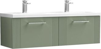 Nuie Nuie - Deco Satin Green 1200mm Wall Hung 2 Drawer Vanity Unit and Double Ceramic Basins - DPF894F