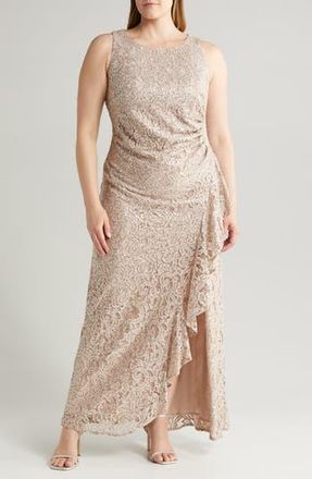 Alex Evenings Sleeveless Sequin Lace Sheath Gown in Buff at Nordstrom Rack, Size 24W