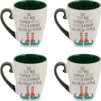10 Strawberry Street Set Of 4 Elf In Training Holiday Mug