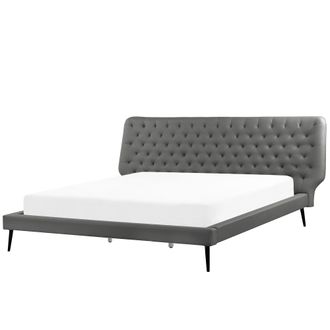 Beliani Beliani - Cama Tapizada En Piel Sint&eacute;tica Gris 180 X 200 Cm Dise&ntilde;o Moderno Cabecero Acolchado Essonne