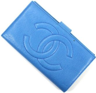 Chanel Blue Grained Calfskin Wallet (Bi-Fold) (Pre-Owned)