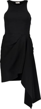 Celine Asymmetrische Jurk met Gedrapeerd Effect en Gecentreerde Taille - Dames - Korte kleedjes - Zwart - XS - Polyester - Kleedjes