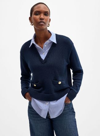 Lauren Ralph Lauren Womens Striped shirt pure cotton layered sweater
