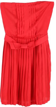 Sandro Pleated Strapless Mini Dress in Red Silk