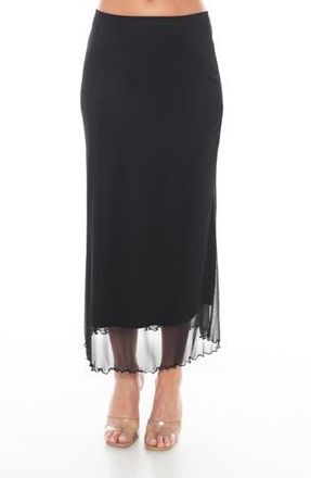 Tash And Sophie Lettuce Hem Mesh Midi Skirt in Black at Nordstrom Rack, Size X-Large