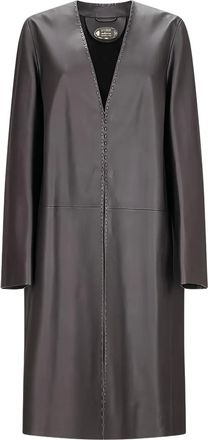 Fendi leather stitched-detail coat - women - Calf Leather - 46 - Brown