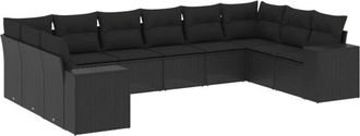vidaXL Vidaxl - Set De Sof&aacute;s De Jard&iacute;n 10 Pzas Cojines Rat&aacute;n Sint&eacute;tico Negro