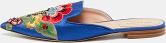 Alberto Blue Canvas Floral Embroidered Mules