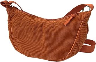 Generic Solid Color Corduroy Womens Hobos Shoulder Bag Retro Casual Female Crossbody Bags Ladies Daily Travel Handbags Messenger(Dark Orange)