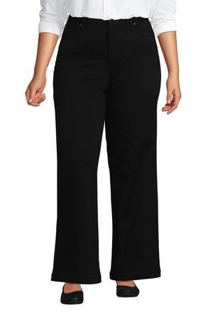 Lands End High Rise 5 Pocket Wide Leg Chino Pants in Black at Nordstrom, Size 26W