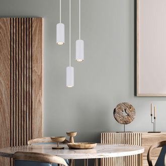 Globo Lighting Lampada A Sospensione A Sospensione Per Sala Da Pranzo Lampada A 3 Fiamme Bianca A Sospensione, Alluminio Metallo, 3x Prese Gu10, Dxh 21x120 Cm
