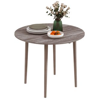 HOMCOM Foldable Dining Table - Round Drop Leaf Table - Wood Legs - Grey | TJ Hughes