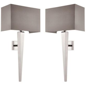 Loops 2 PACK Rectangular Dimmable Wall Light Chrome & Grey Shade Modern Bedside Lamp