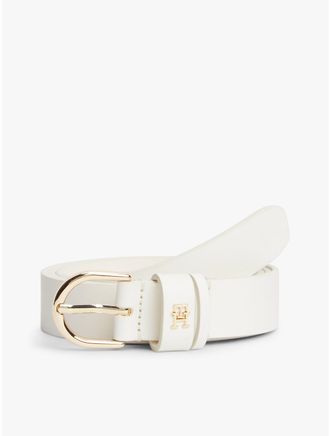 Tommy Hilfiger Womens Monogram Slim Leather Belt - White - 30