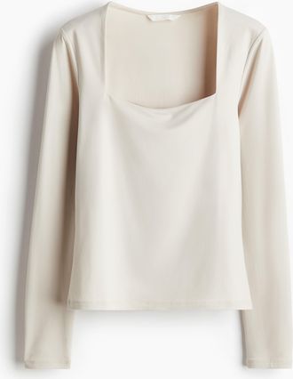H&M Langarmshirt aus Jersey - Beige