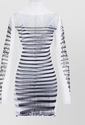 Jean Paul Gaultier spandex mesh printed feathers mariniere mini dress