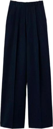Twinset Wijde Lurex Gestreepte Palazzo Broek - Dames - Wijde Broeken - Blauw - L - Polyester - Broeken