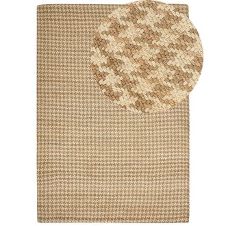 Beliani Alfombra De Yute Tejida A Mano Con Estampado Pata De Gallo Boho R&uacute;stico 160 X 230 Cm Pasillo Beige Araptepe