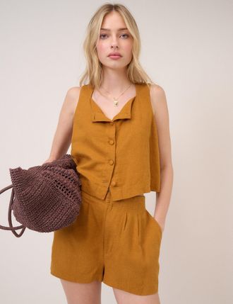 Nobody's Child Orange Linen-Blend Shorts