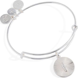 Alex and Ani Pave Starburst Texture Initial Bangle Bracelet in Silver - I at Nordstrom, Size Small/medium