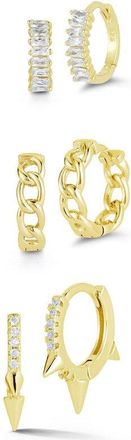 Glaze Jewelry 14K Over Silver Cz Combo Set Of Huggie Earrings