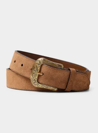Lauren Ralph Lauren Womens Gold-tone Western buckle suede belt