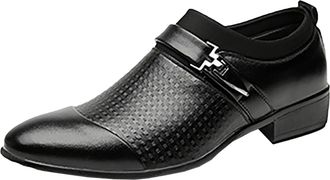 Generic Formal Shoes for Men Classic Without Lacing Slip On Loafers Pointed Toe Leather Shoe Block Heel Non Slip Fashion Low Top Footwear for Formal Business 