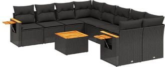 vidaXL Set De Sof&aacute;s De Jard&iacute;n 8 Piezas Y Cojines Rat&aacute;n Sint&eacute;tico Negro Vidaxl