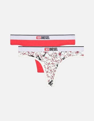Diesel Womens Ufst 2-Pack Thong, Red/White Print - Size: 12