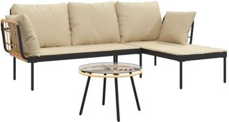 vidaXL Set Muebles De Jard&iacute;n 3 Piezas Y Cojines Beige Rat&aacute;n Sint&eacute;tico Vidaxl