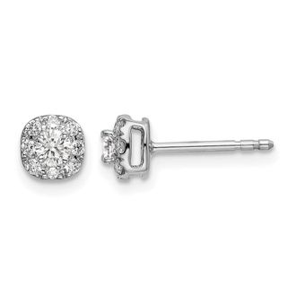 Diamond2Deal 14K White Gold 1/3 ct Lab Grown Diamond Cushion Halo Stud Earrings VS Clarity, G-H Color