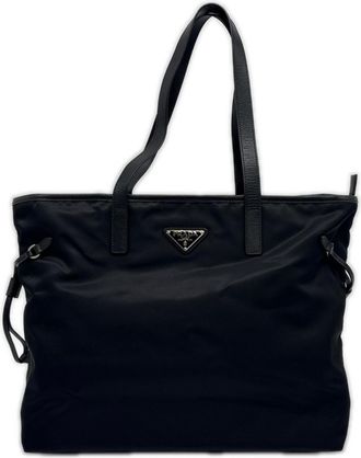 Prada Black Nylon Leather Tote Bag (Pre-Owned)