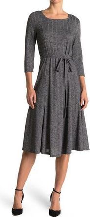 Nina Leonard Three-Quarter Sleeve A-Line Metallic Ribbed Midi Dress in Black/sil at Nordstrom Rack, Size X-Large