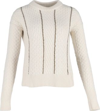 Michael Kors kabeltrui met kettingdetails in witte wol