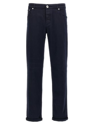 Brunello Cucinelli Navy Blue Solid Jeans