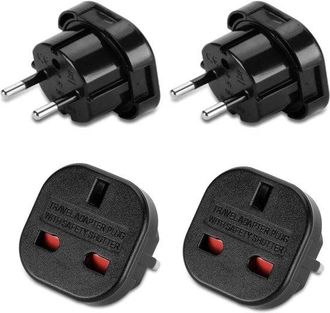 No Brand Thijox - 2 Adaptadores De Viaje De Reino Unido A Alemania, Adaptador De 3 Clavijas Para Enchufes De La Ue, Apto Para Francia, Irlanda, Pa&iacute;ses Bajos Y 