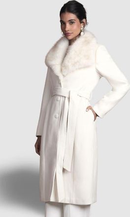 Coast Faux Fur Collar Belted Midi Coat in Ivory at Nordstrom, Size 12