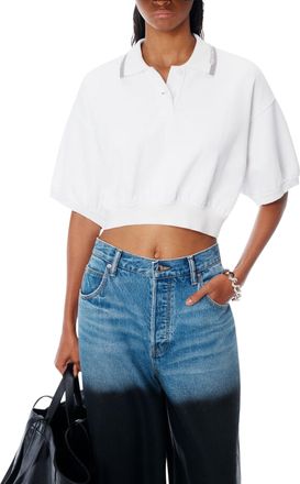 Alexander Wang Cropped Cinched Polo Shirt with Classic Collar