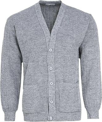Generic Mens Zip up Bellisimo Casual Plain Cardigan (Light Grey (Button), 3XL)