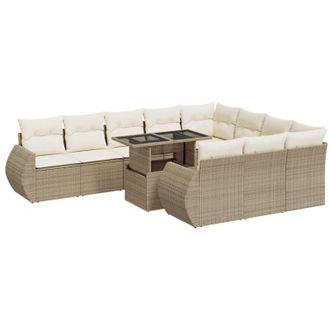 vidaXL Set De Sof&aacute;s De Jard&iacute;n 11pzas Con Cojines Rat&aacute;n Sint&eacute;tico Beige Vidaxl