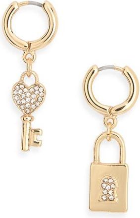 Leith Valentines Day Lock & Key Drop Earrings in Clear- Gold at Nordstrom Rack
