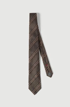Brunello Cucinelli Textured striped silk tie in Hazelnut at Nordstrom